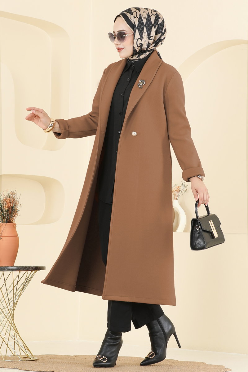 Double-Breasted Felt Coat - Camel