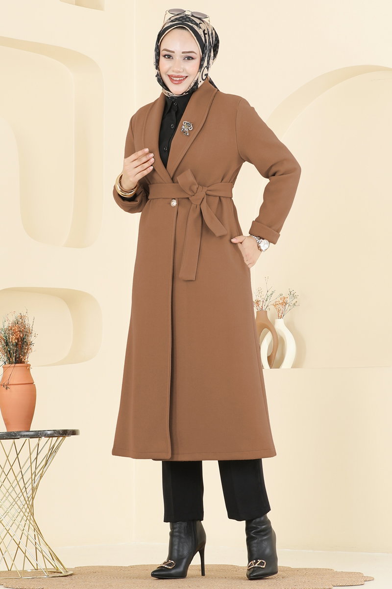 Double-Breasted Felt Coat - Camel
