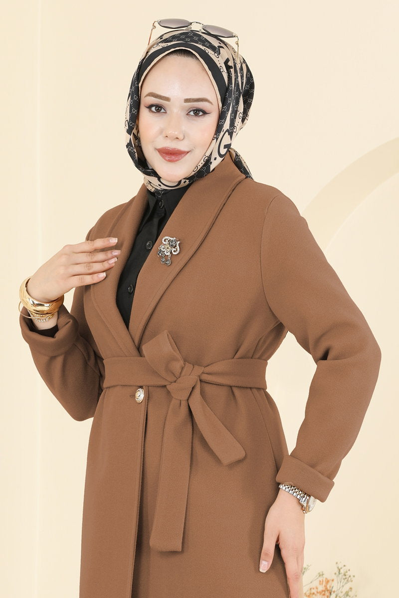 Double-Breasted Felt Coat - Camel
