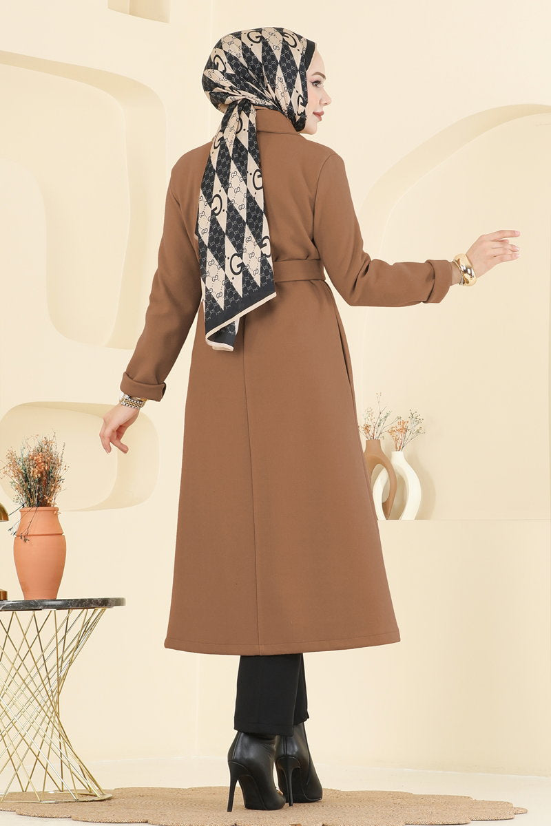 Double-Breasted Felt Coat - Camel