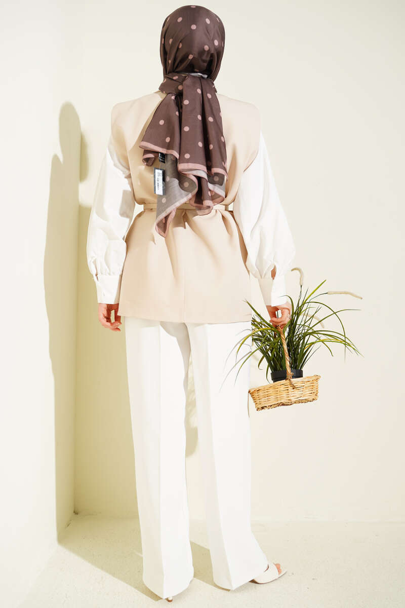 Double-Breasted Vest with Belt Detail - Beige