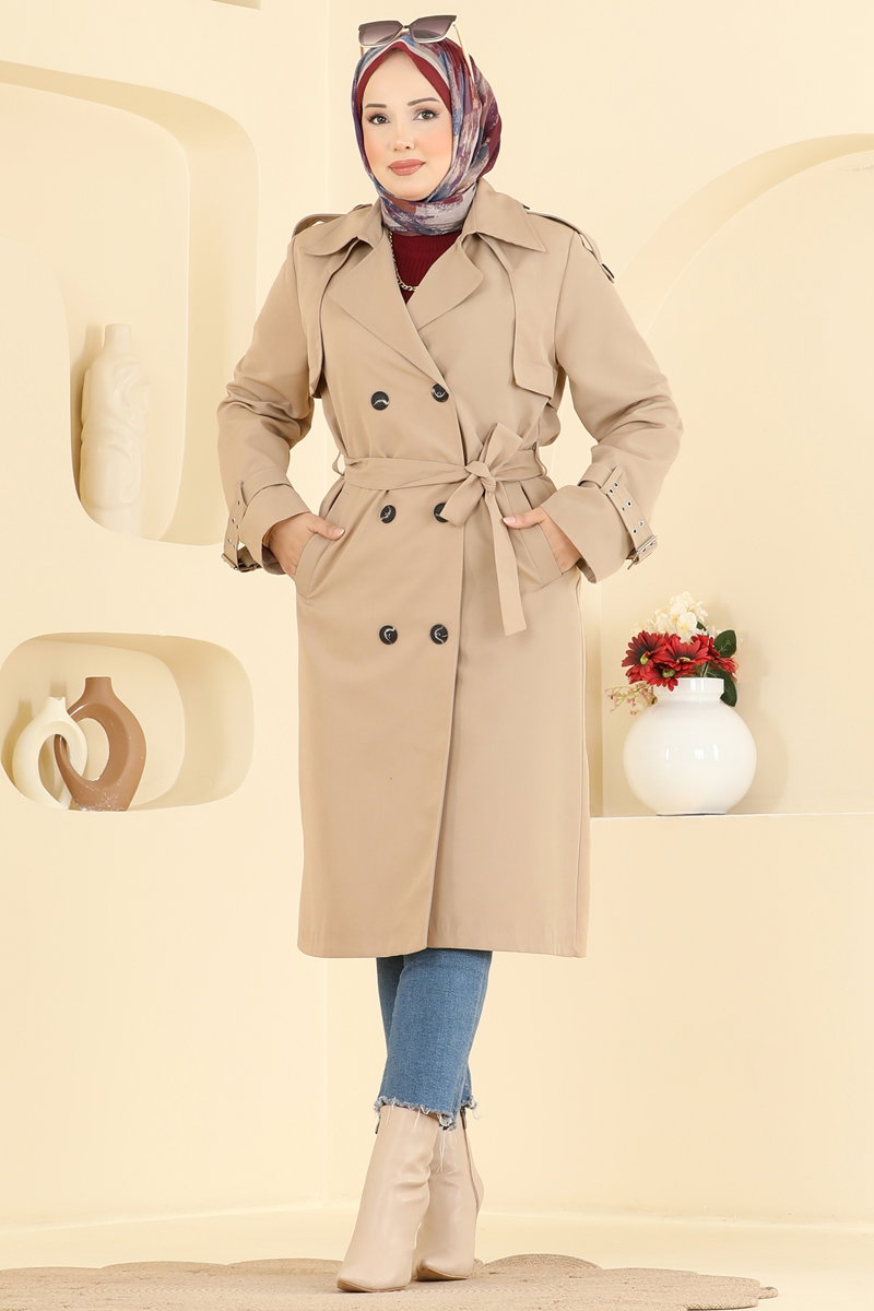 Belted Double-Breasted Trench Coat - Stone