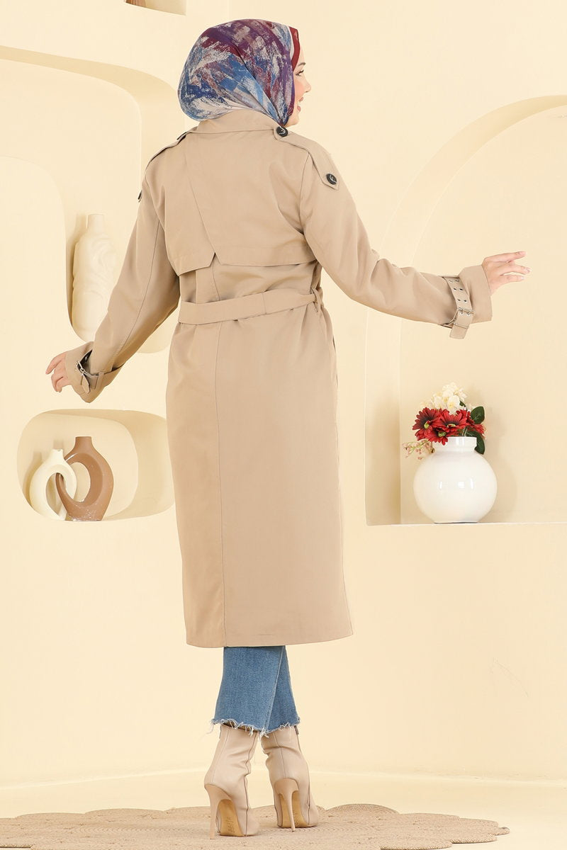 Belted Double-Breasted Trench Coat - Stone