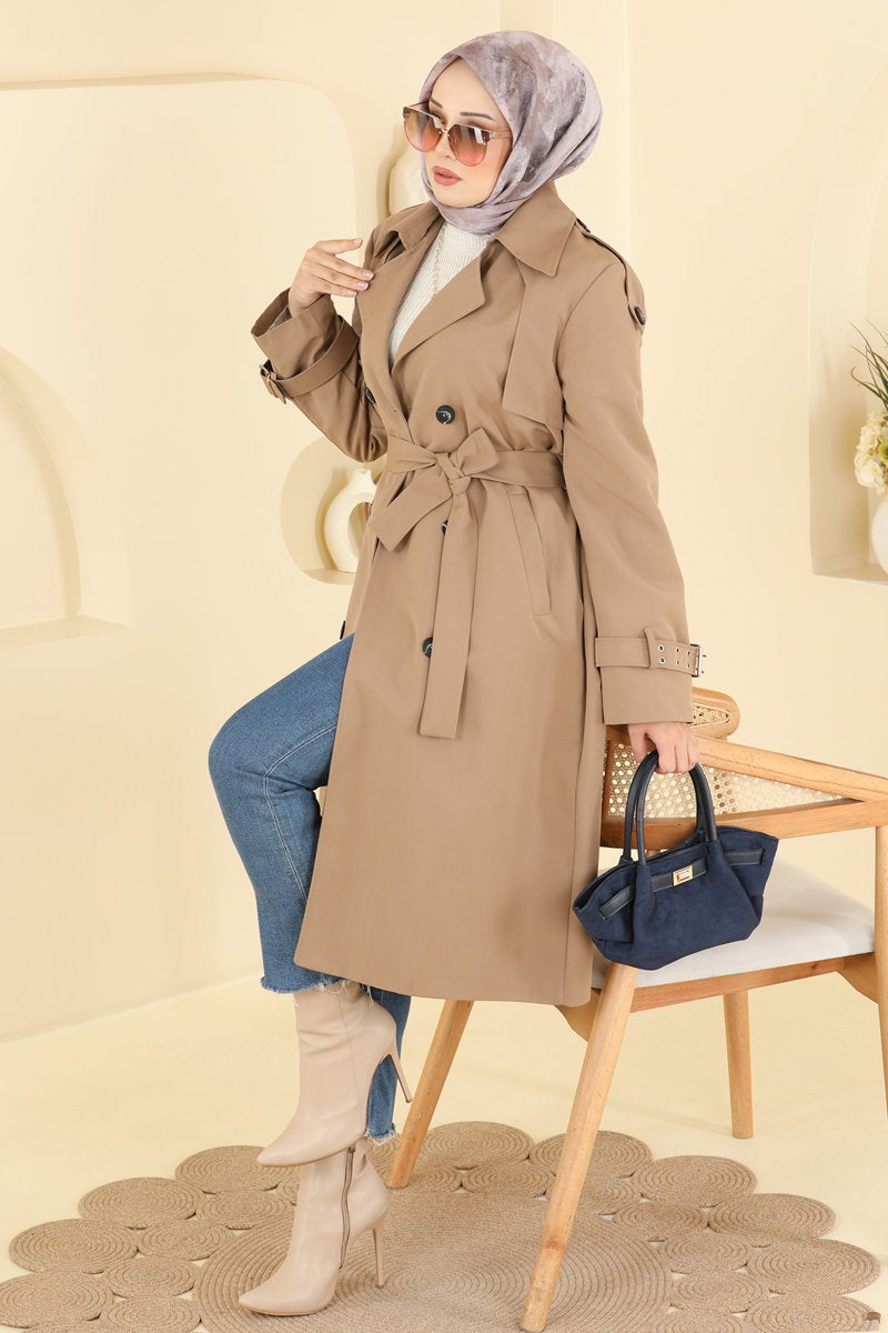 Belted Double-Breasted Trench Coat - Mink