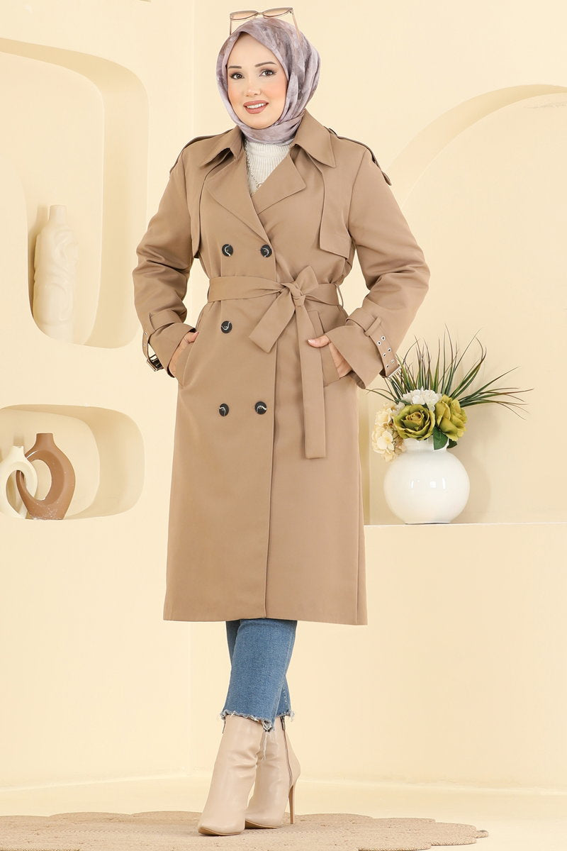 Belted Double-Breasted Trench Coat - Mink