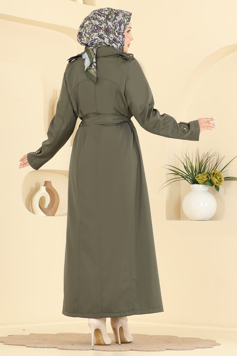 Belted Double-Breasted Bonded Trench Coat - Khaki