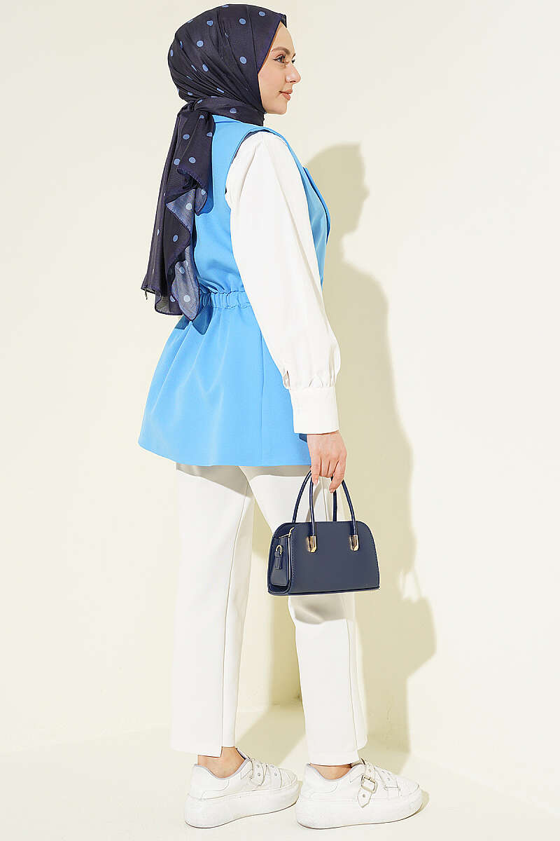 Belted Wrap-Collar Vest - Blue