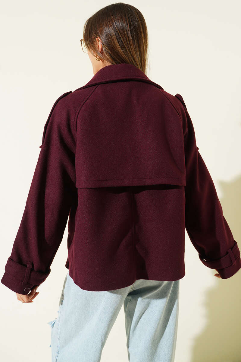 Short Double-Breasted Coat - Plum