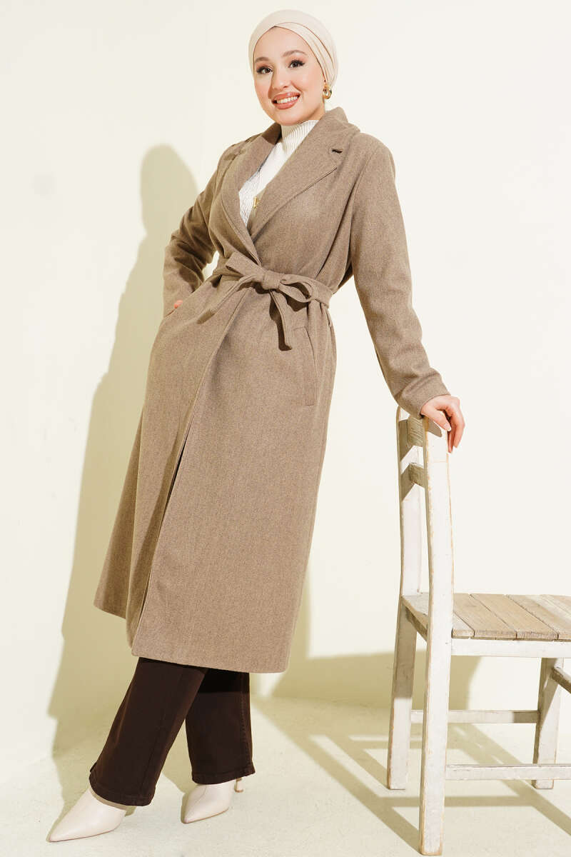 Lined Belted Double-Breasted Coat - Mink