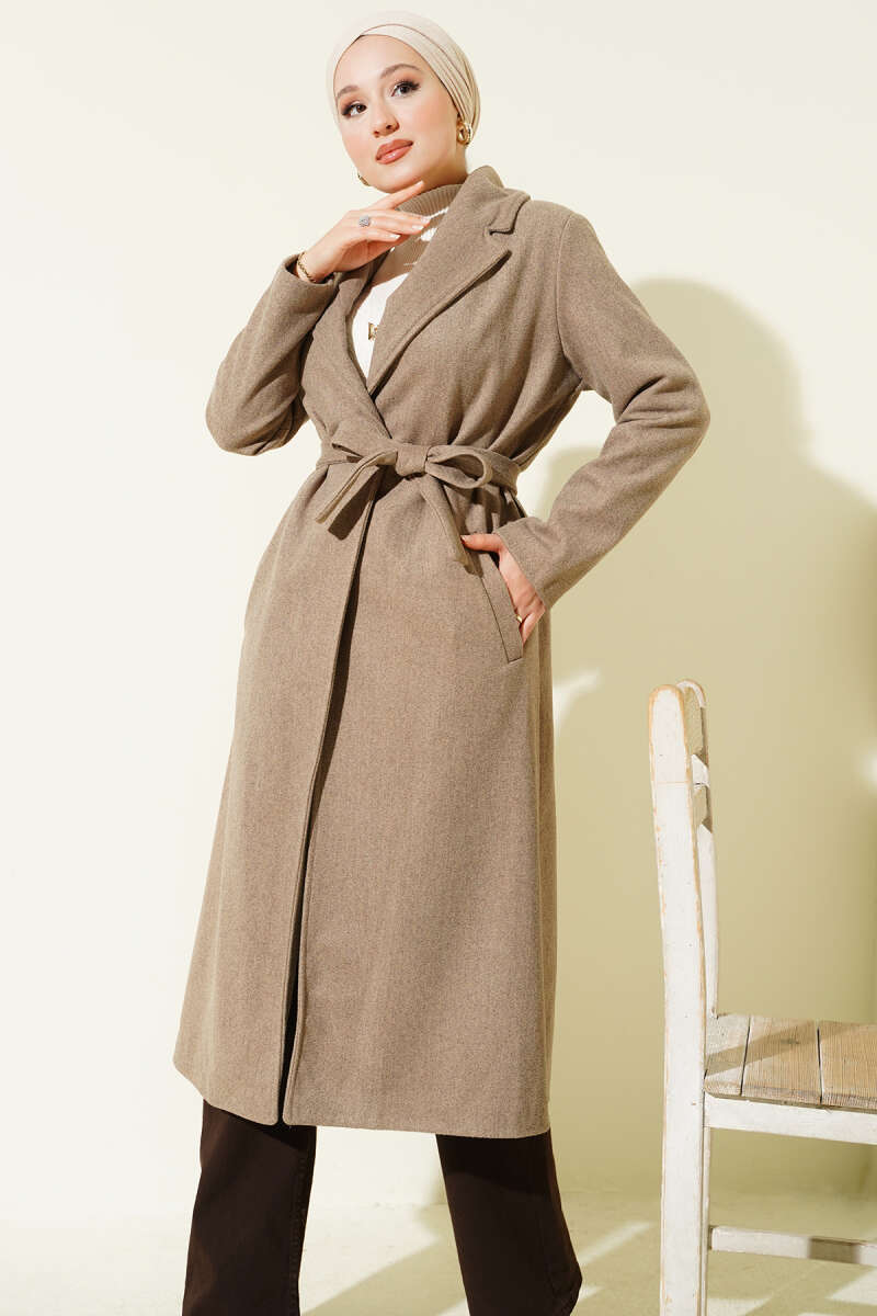 Lined Belted Double-Breasted Coat - Mink