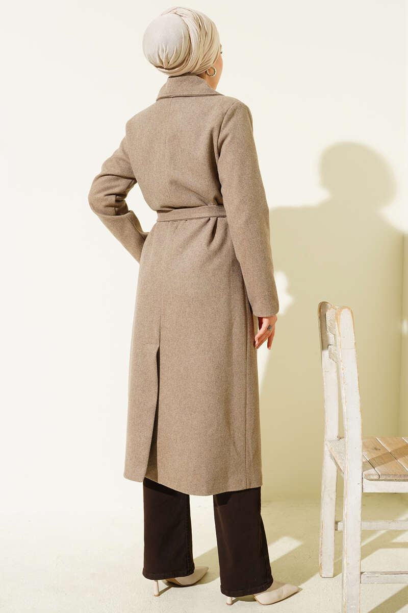 Lined Belted Double-Breasted Coat - Mink