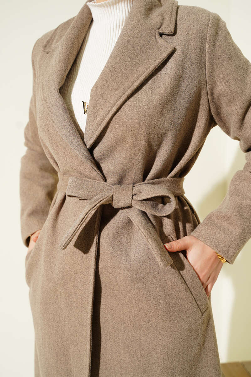 Lined Belted Double-Breasted Coat - Mink