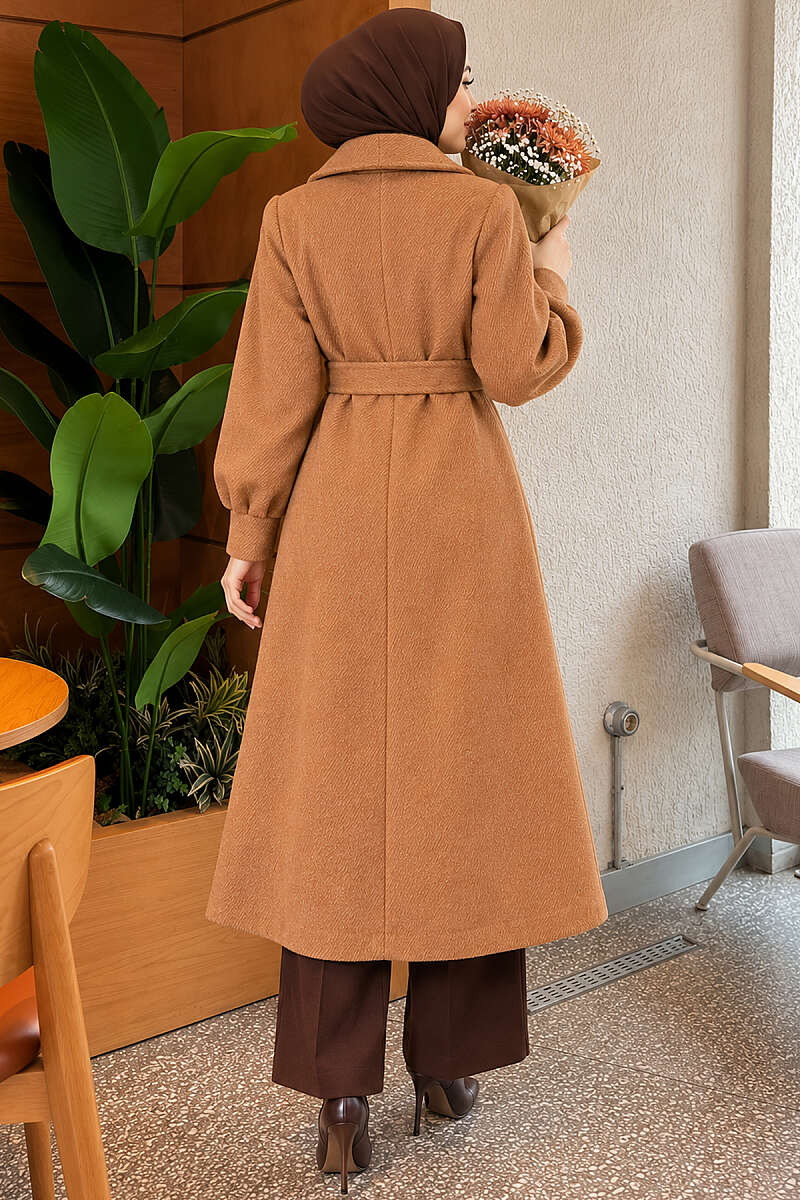 Belted Double-Breasted Lined Felt Coat - Camel