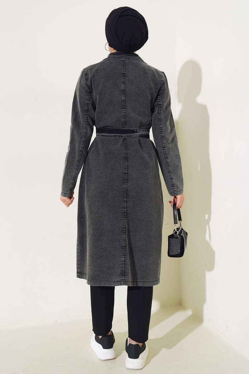 Belted Wrap Denim Trench Coat - Smoke Grey