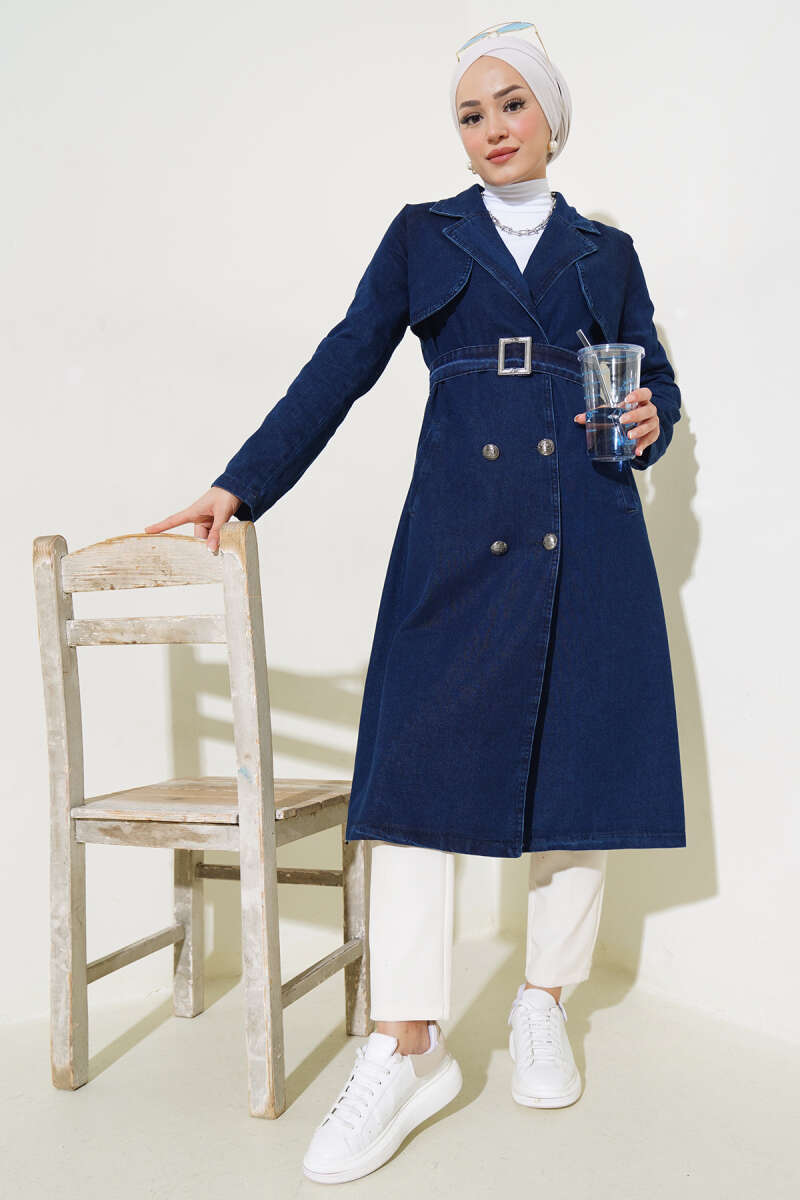 Belted Wrap Denim Trench Coat - Classic Denim