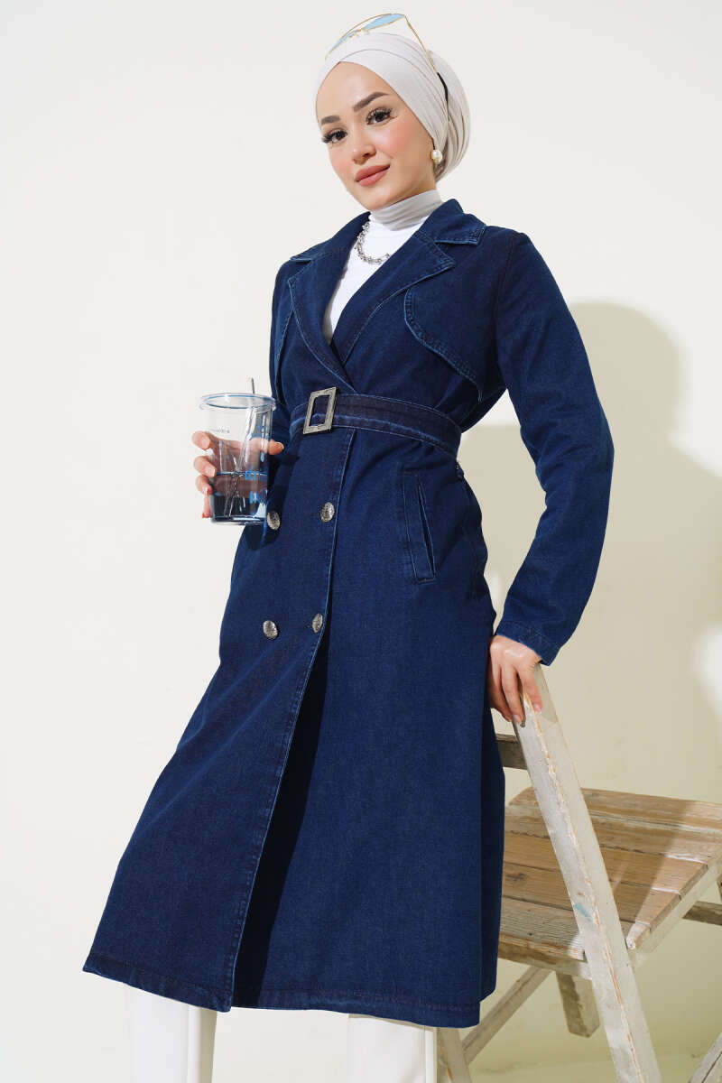 Belted Wrap Denim Trench Coat - Classic Denim
