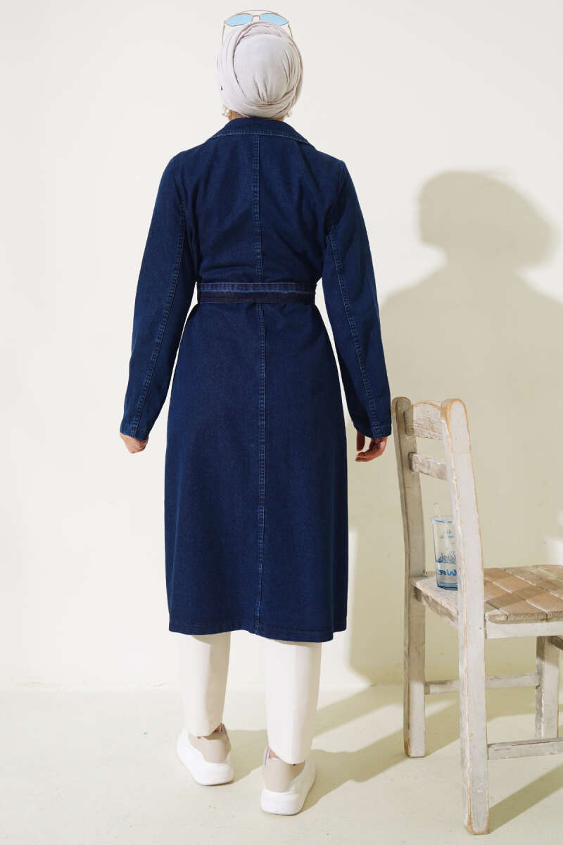 Belted Wrap Denim Trench Coat - Classic Denim