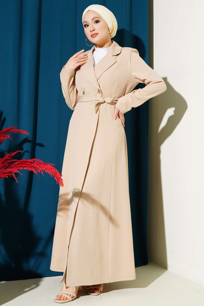 Long Belted Wrap Cape - Beige