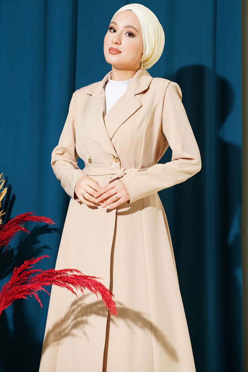 Long Belted Wrap Cape - Beige