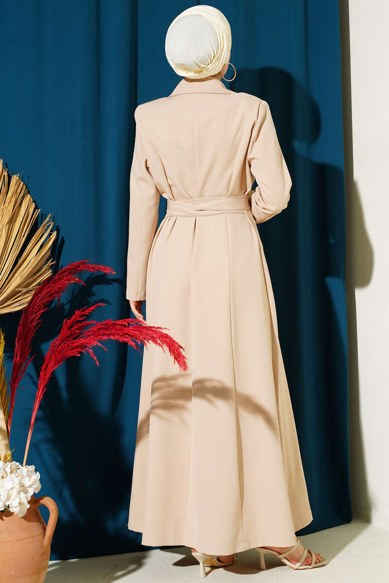 Long Belted Wrap Cape - Beige