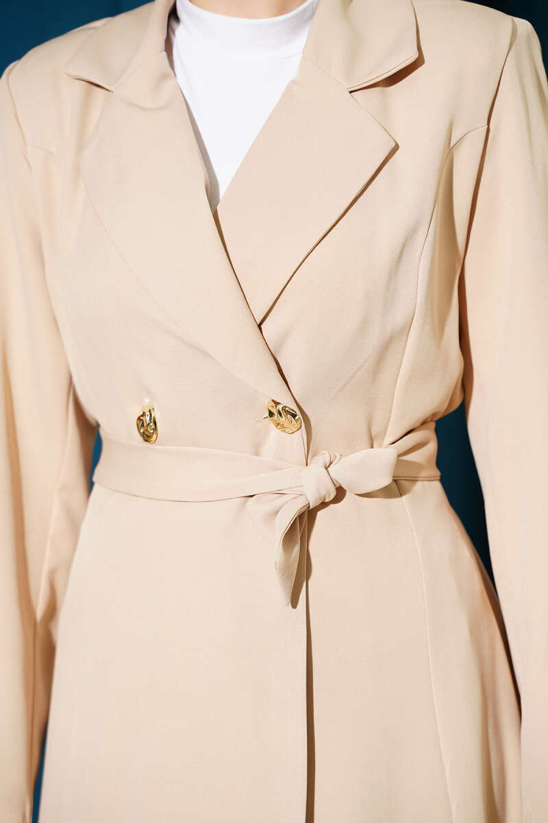 Long Belted Wrap Cape - Beige