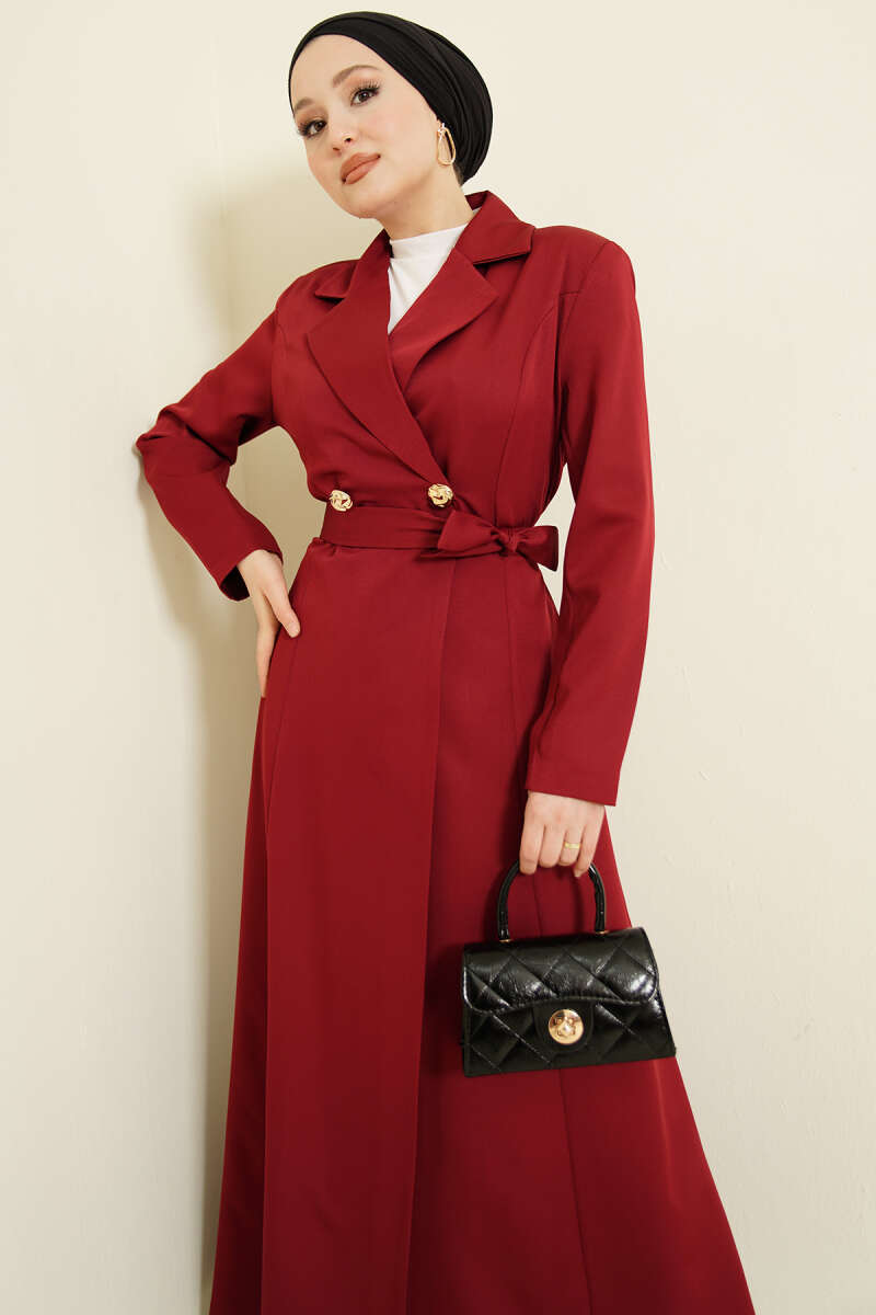 Long Belted Wrap Cape - Burgundy