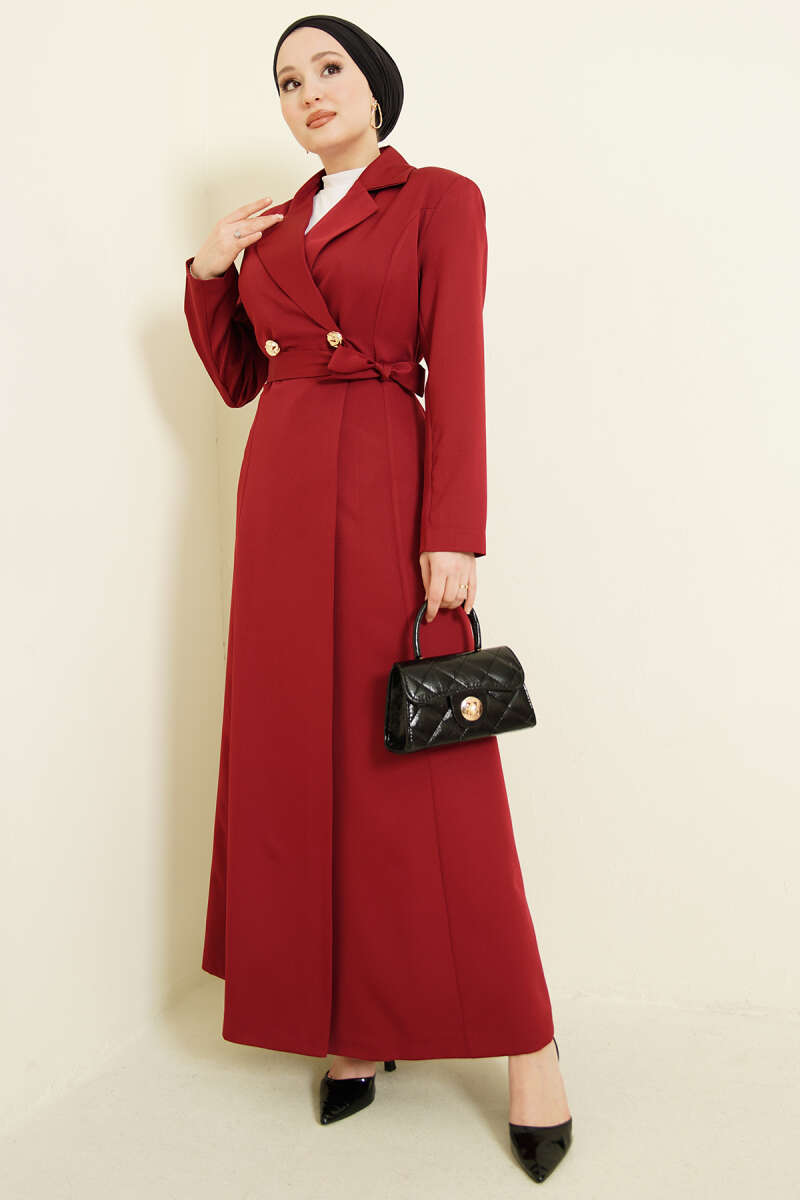 Long Belted Wrap Cape - Burgundy