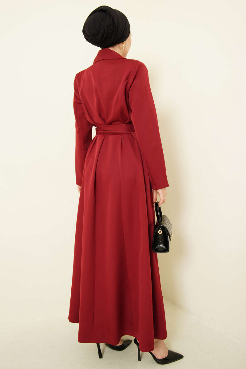 Long Belted Wrap Cape - Burgundy