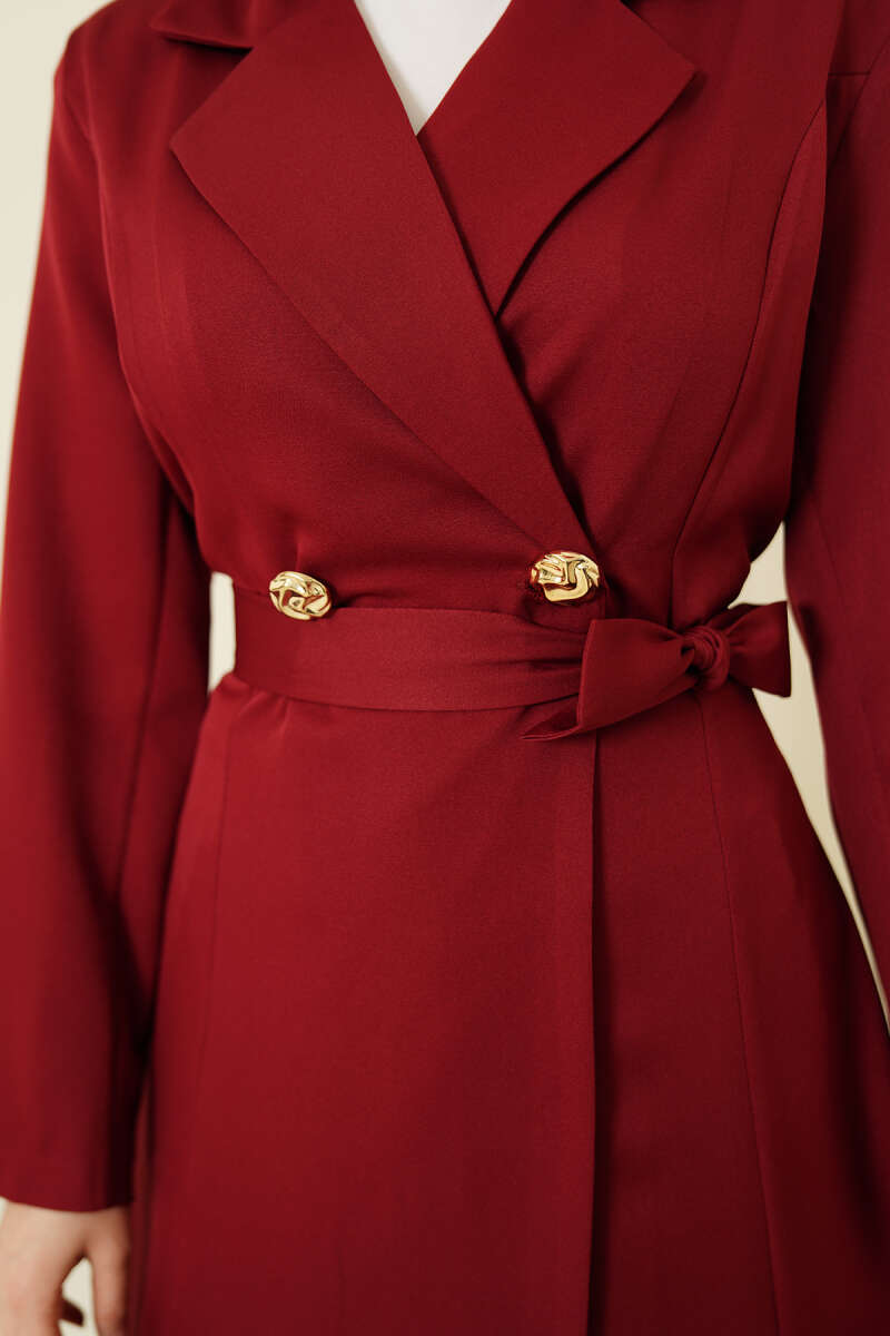 Long Belted Wrap Cape - Burgundy