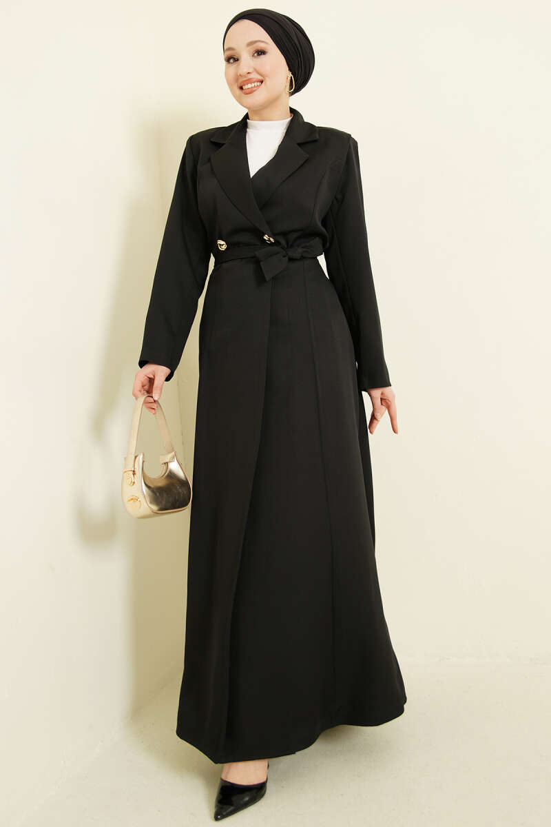 Long Belted Wrap Cape - Black