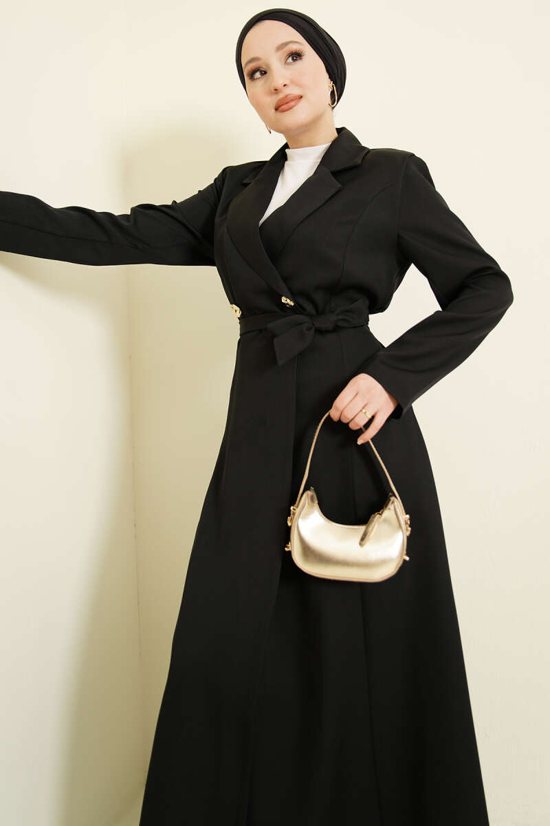 Long Belted Wrap Cape - Black