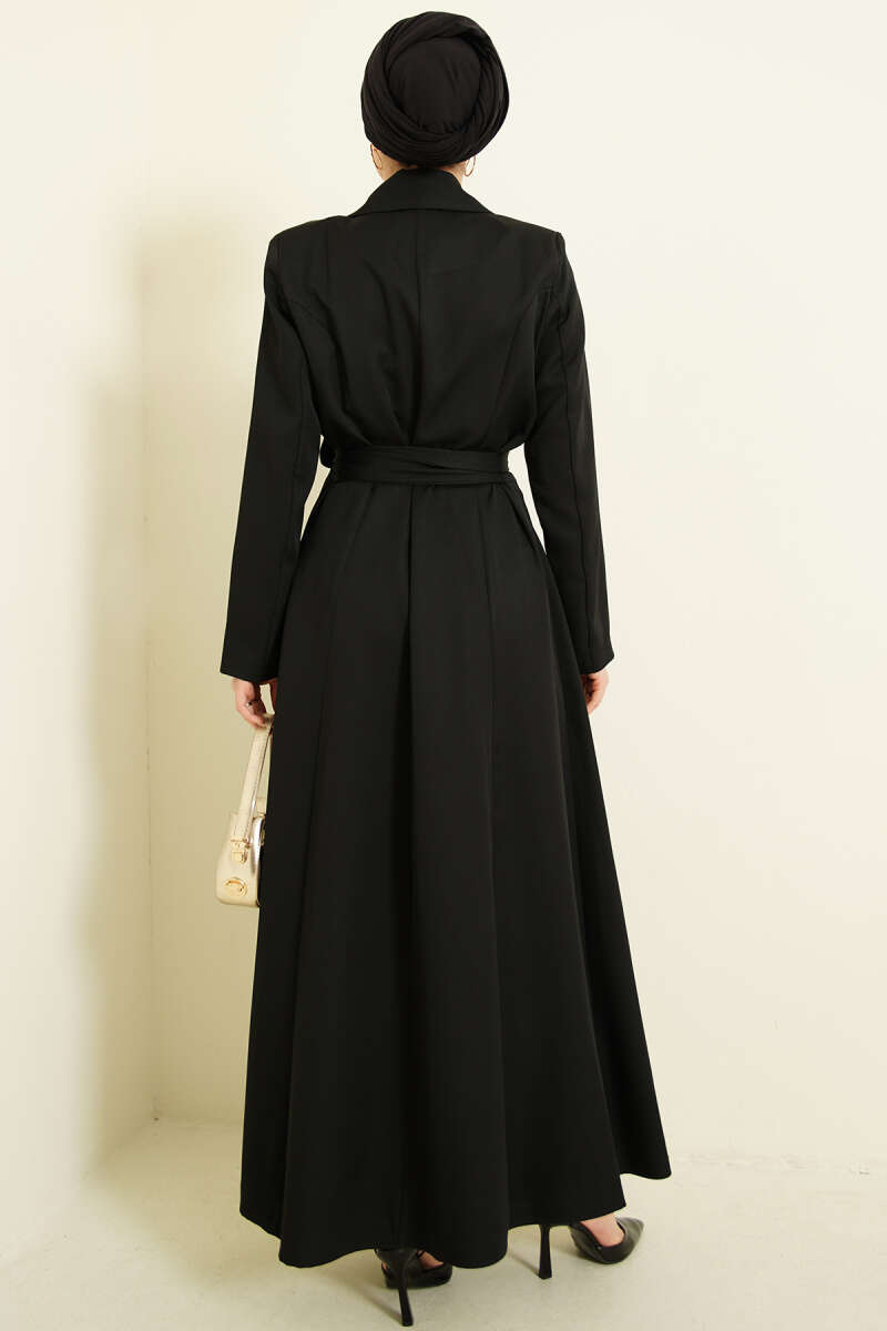 Long Belted Wrap Cape - Black