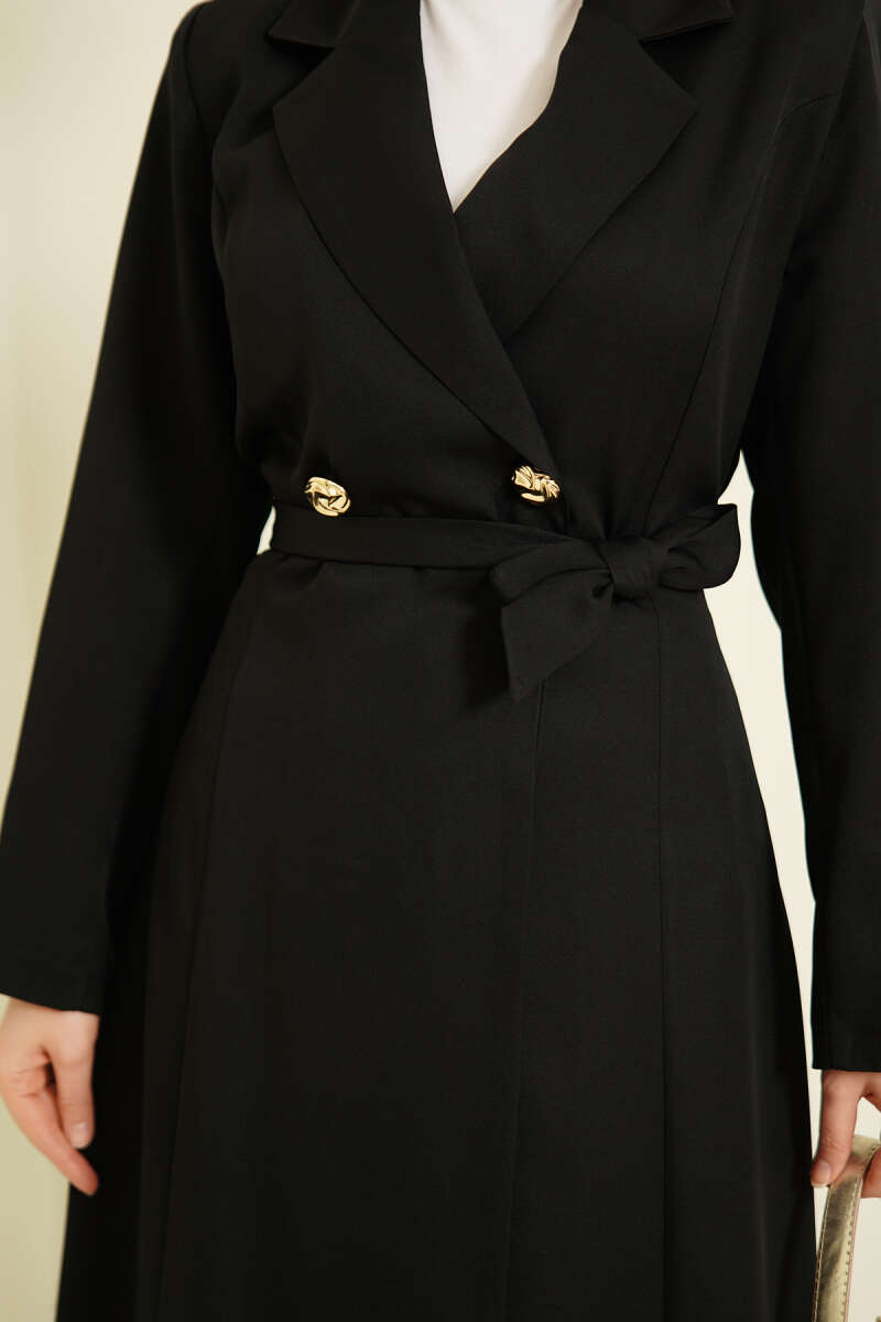 Long Belted Wrap Cape - Black