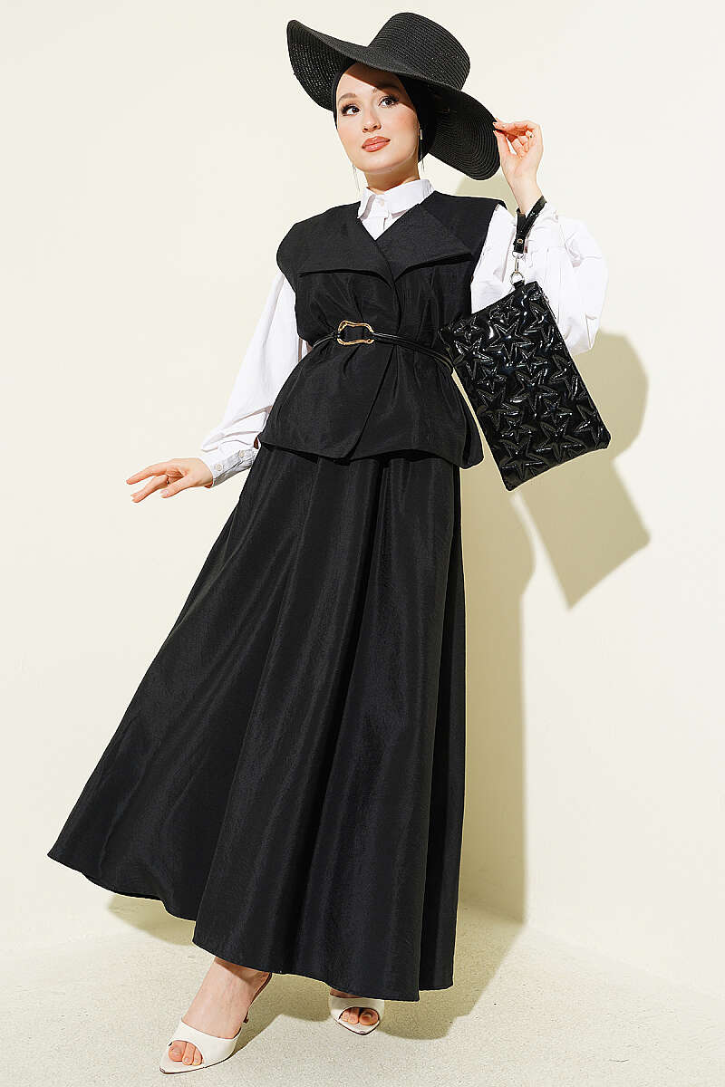 Parachute Vest and Skirt Set with Wrap Collar - Black