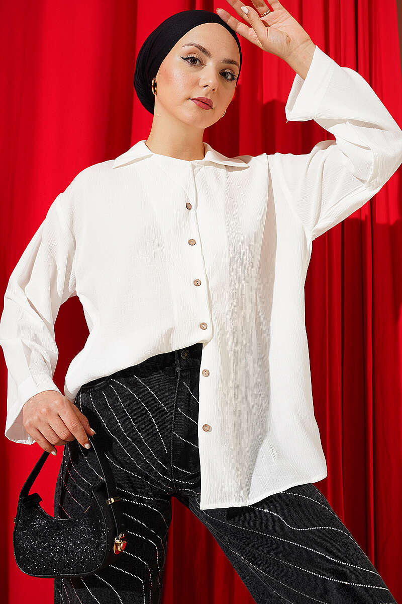 Loose Wrap-Collar Shirt - Ecru