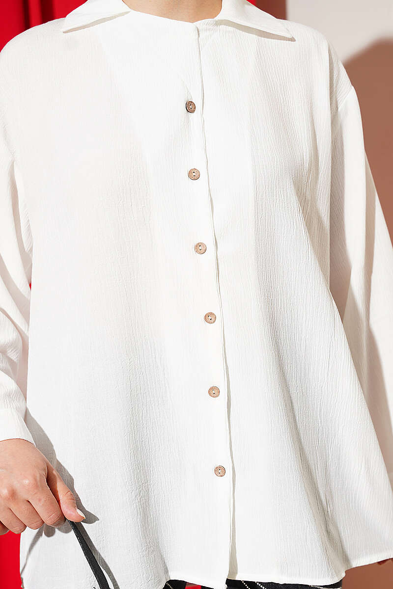 Loose Wrap-Collar Shirt - Ecru