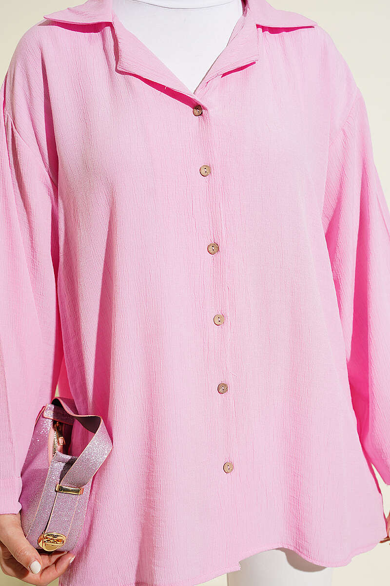 Loose Wrap-Collar Shirt - Pink