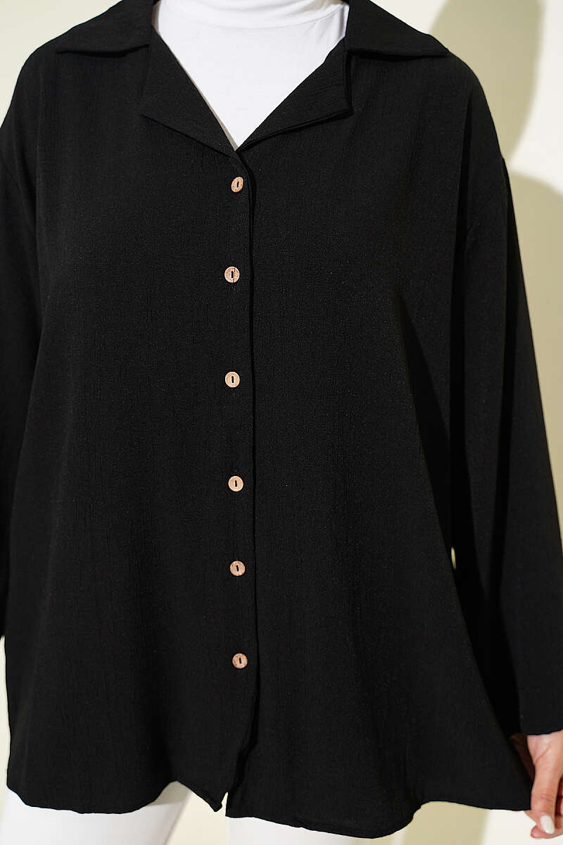 Loose Wrap-Collar Shirt - Black