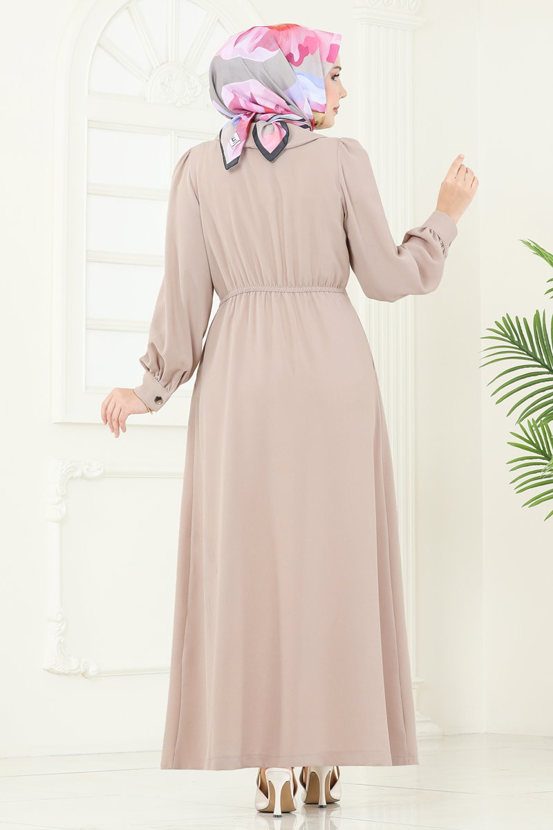 Double-Breasted Modest Crepe Cape Coat - Stone