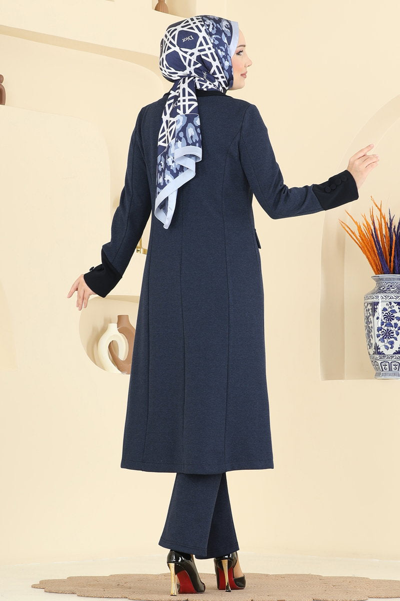 Double-Breasted Tweed Set - Navy