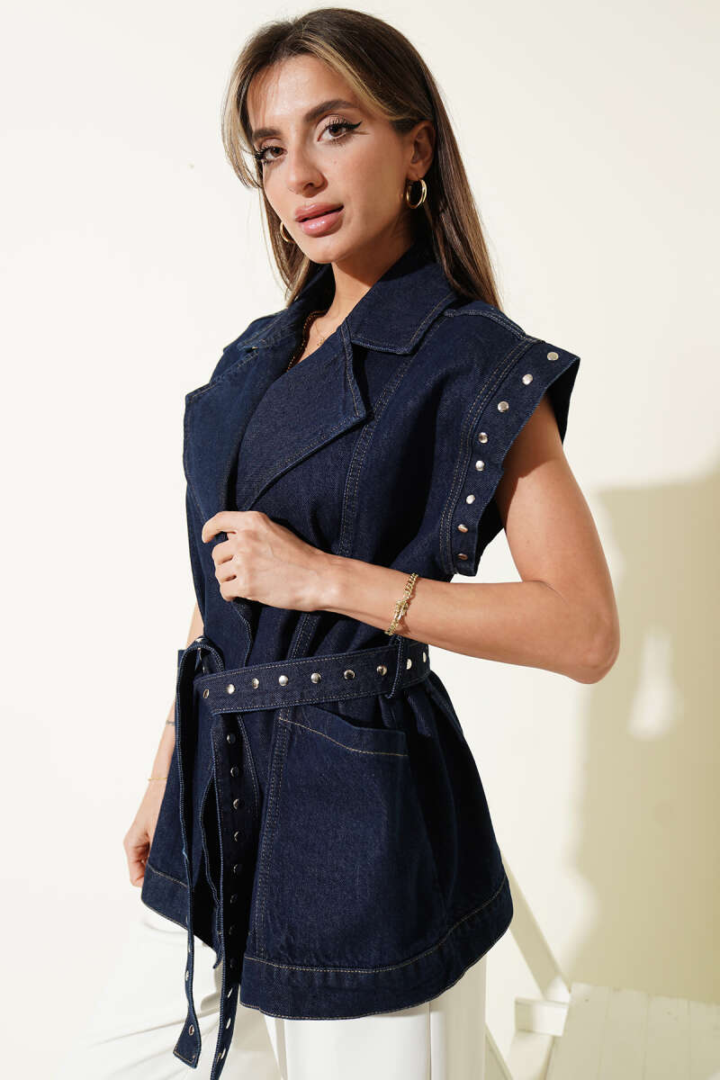 Belted Wrap-Collar Jacket - Navy