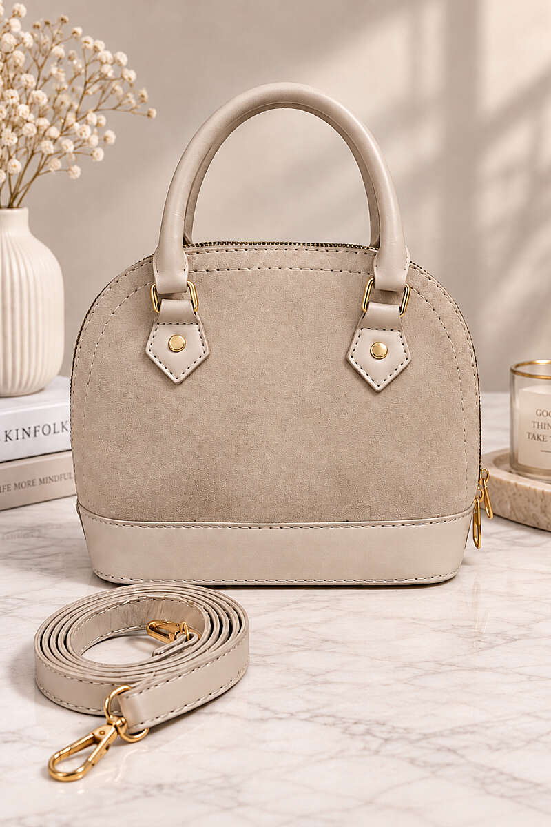 Top-Handle Handbag with Trim - Beige