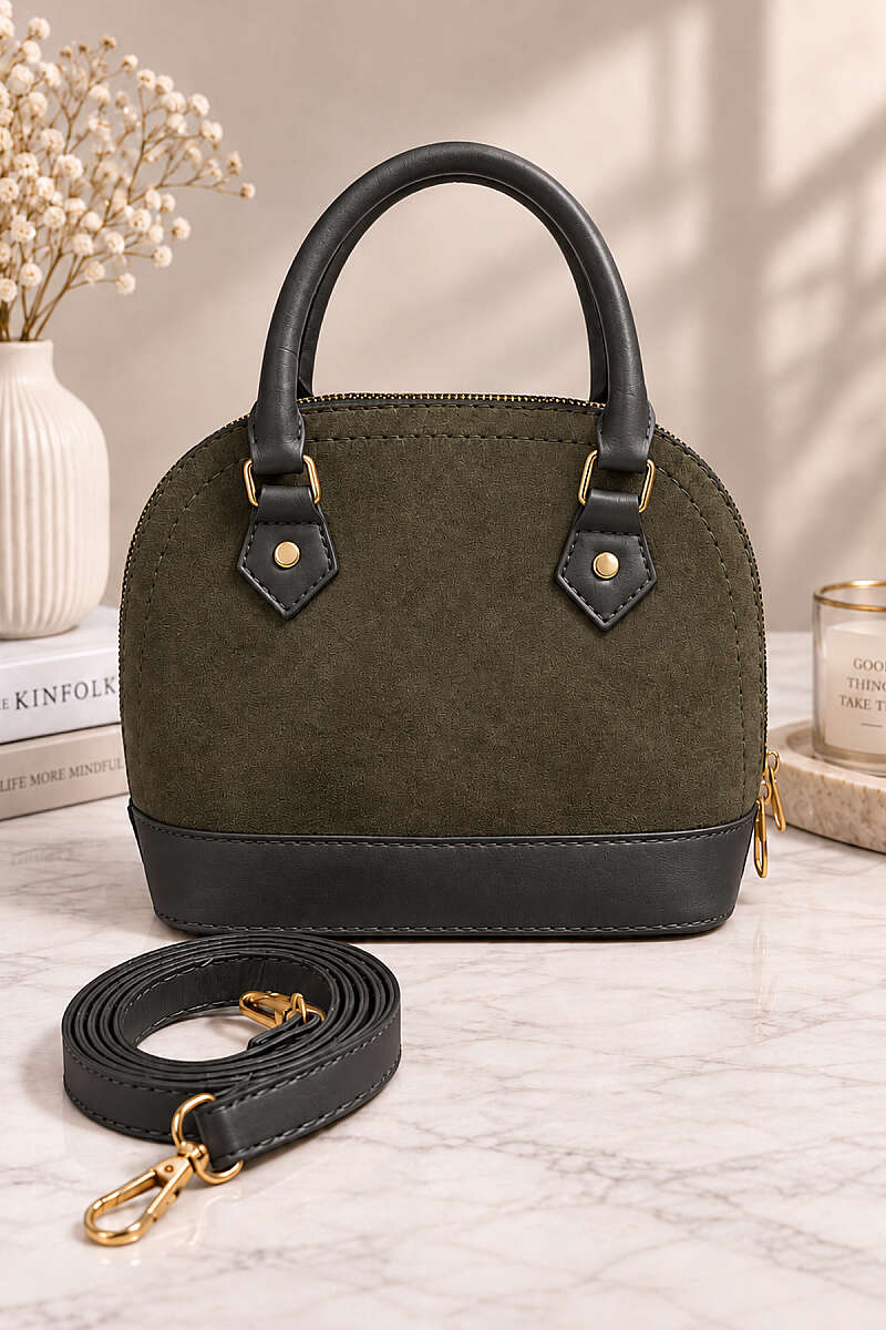 Top-Handle Handbag with Trim - Khaki