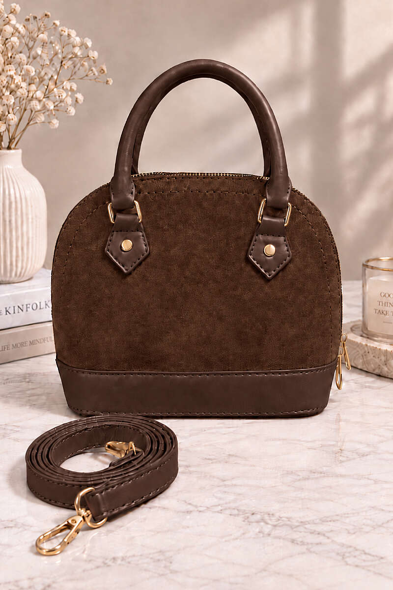 Top-Handle Handbag with Trim - Brown