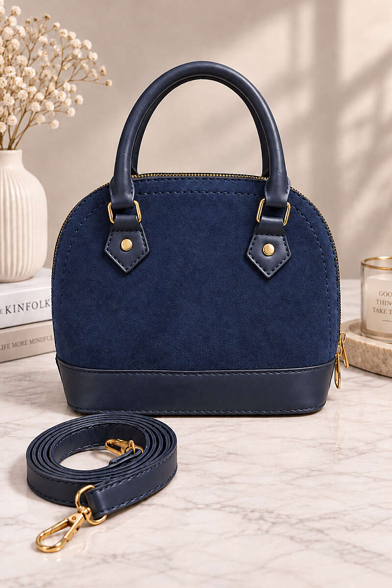 Top-Handle Handbag with Trim - Navy