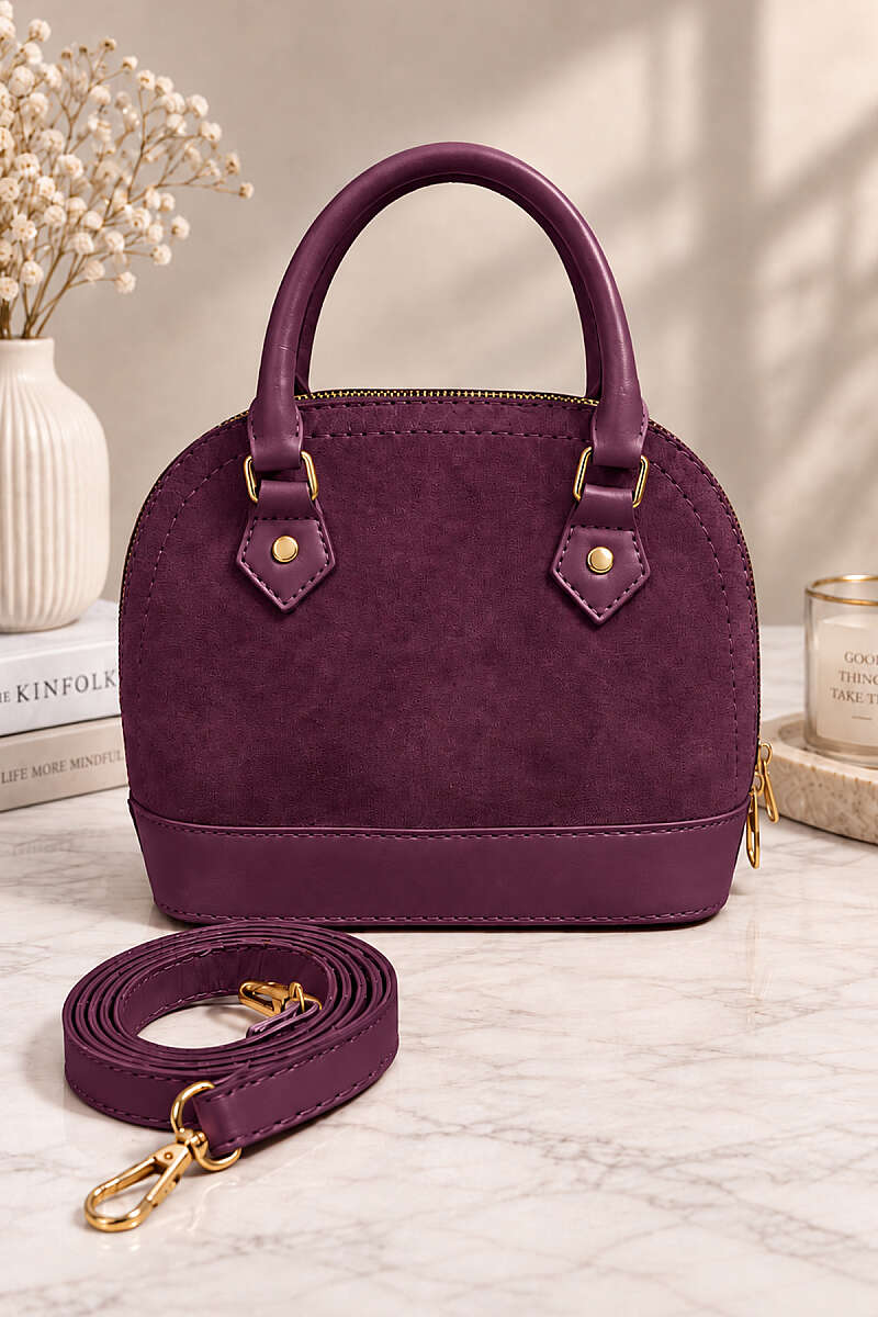 Top-Handle Handbag with Trim - Plum