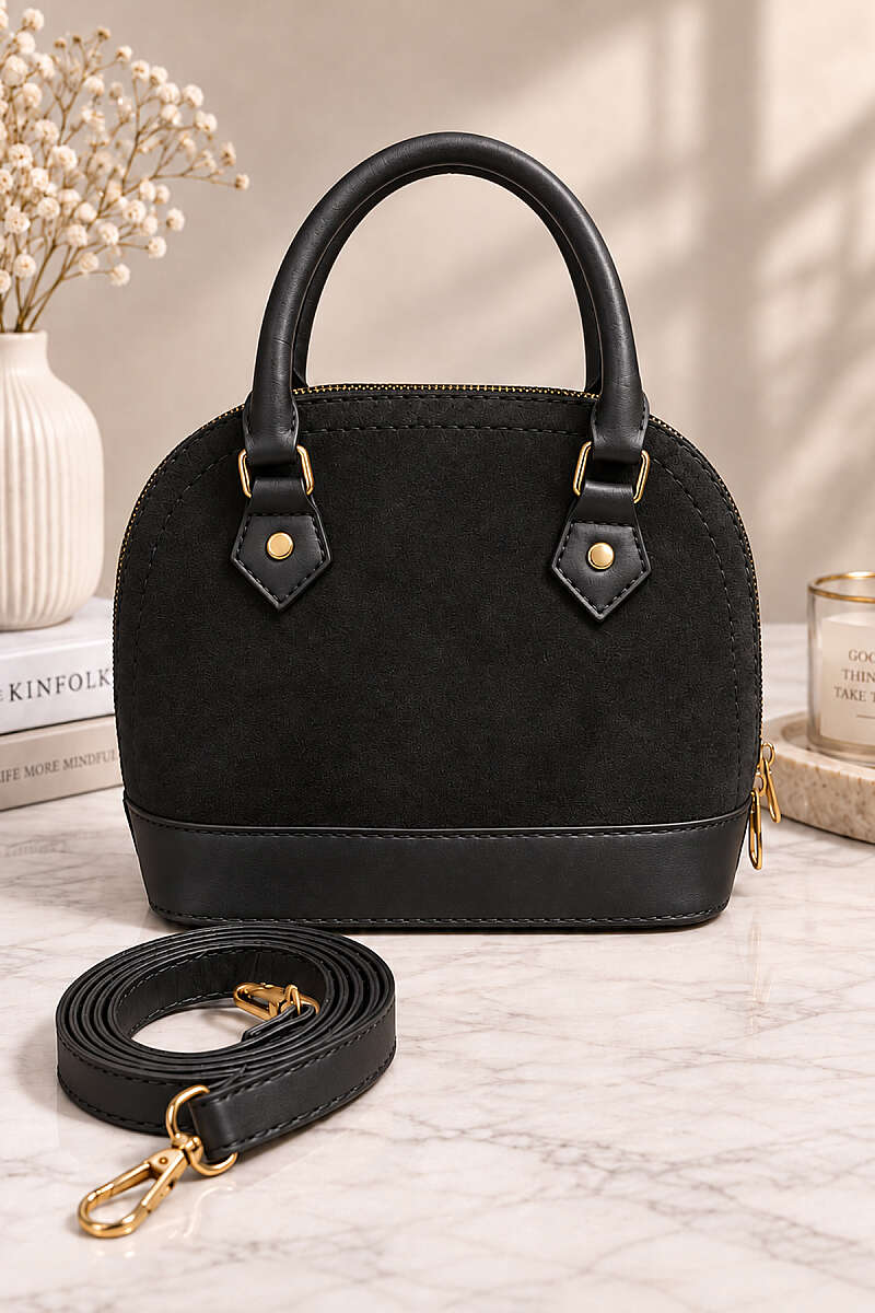 Top-Handle Handbag with Trim - Black
