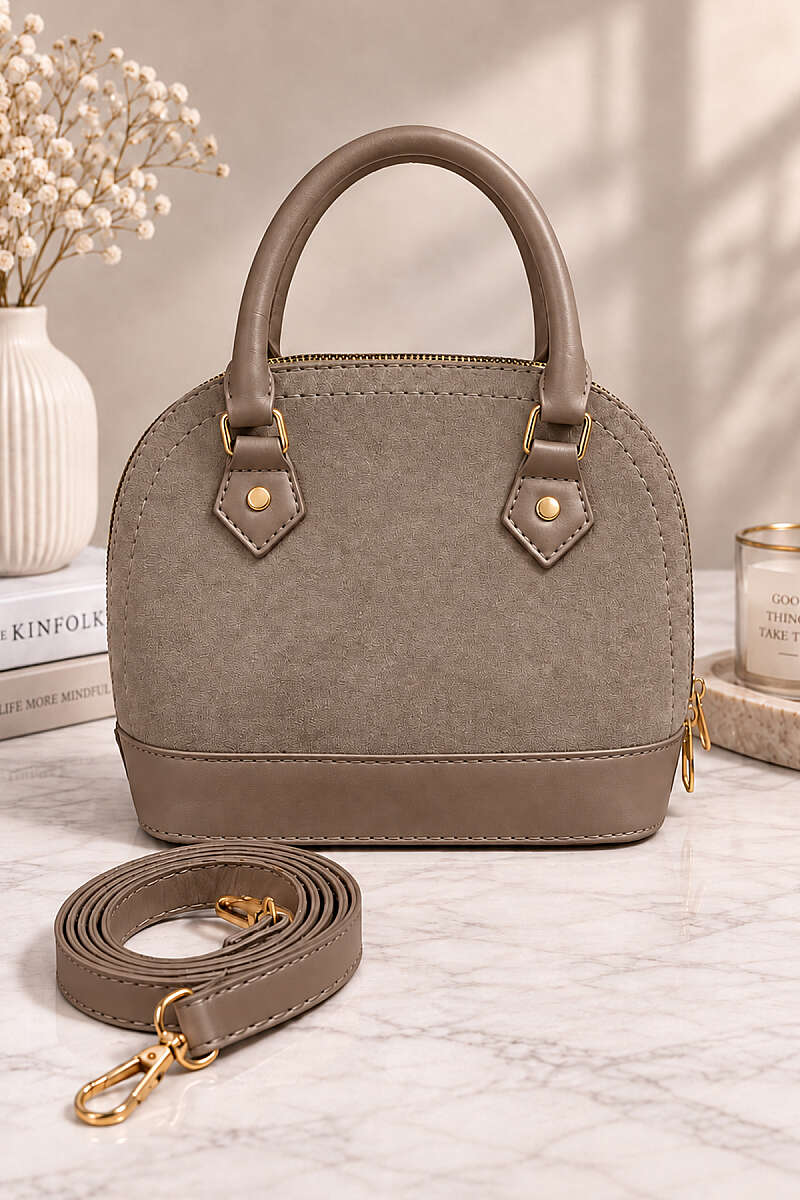 Top-Handle Handbag with Trim - Mink