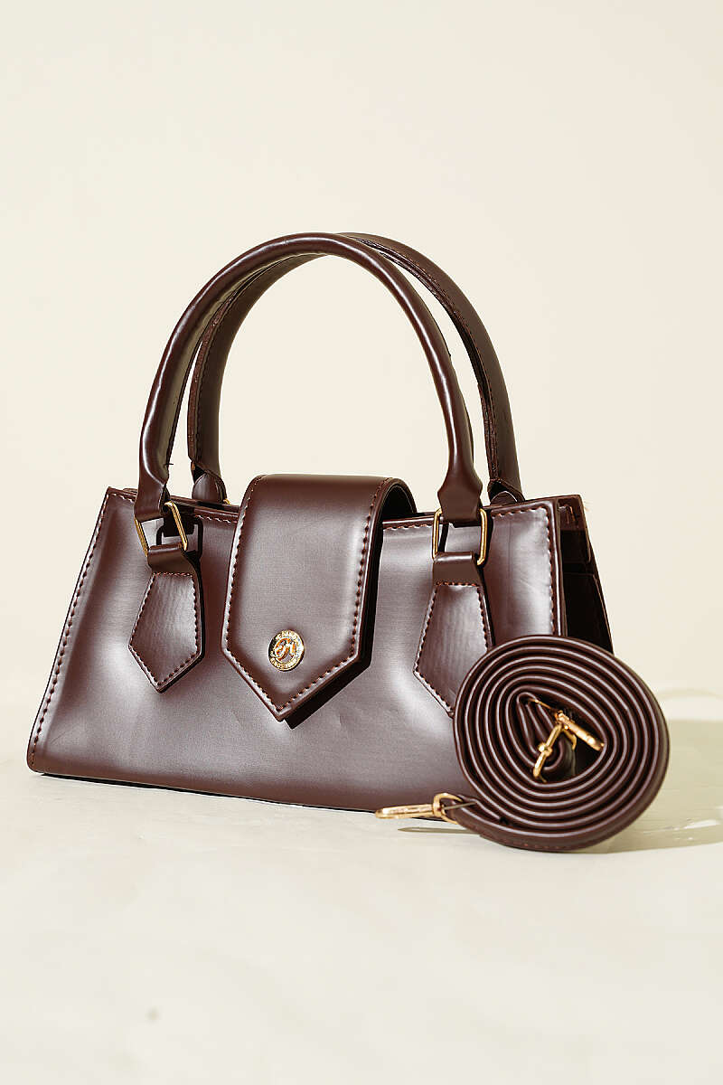 Top-Handle Magnetic Flap Bag - Dark Brown