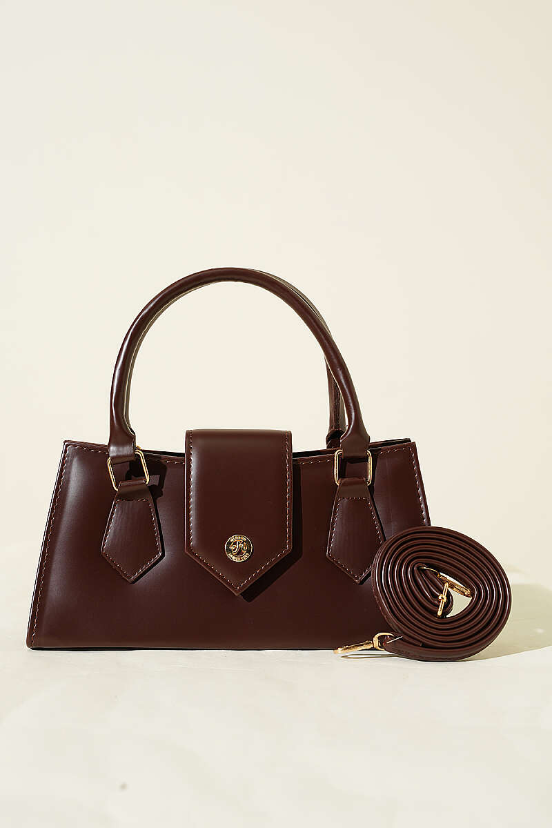 Top-Handle Magnetic Flap Bag - Dark Brown